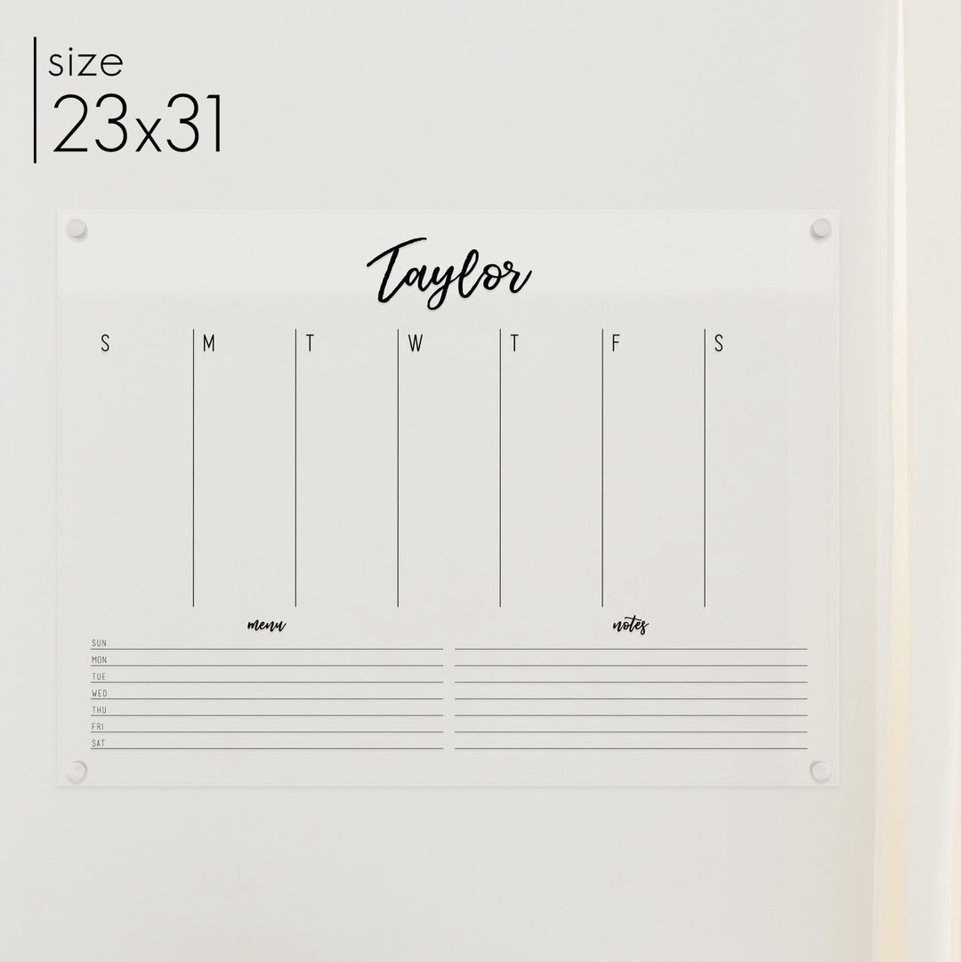 Weekly Acrylic Calendar + 2 Sections | Horizontal Traeger