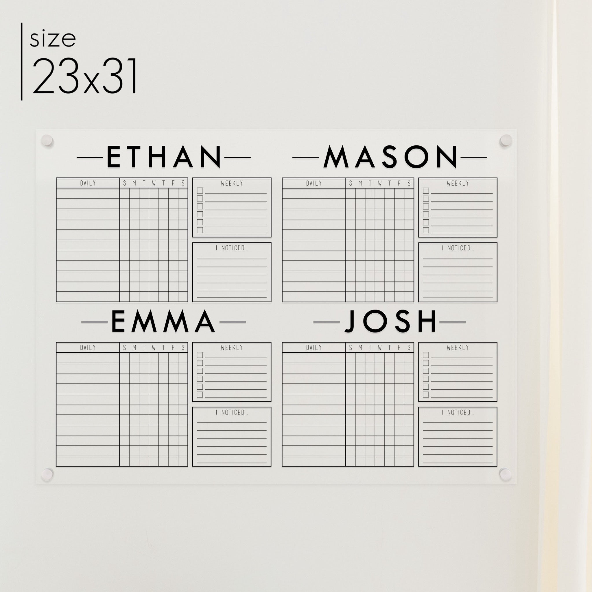 4 Person Acrylic Chore Chart | Horizontal Craig