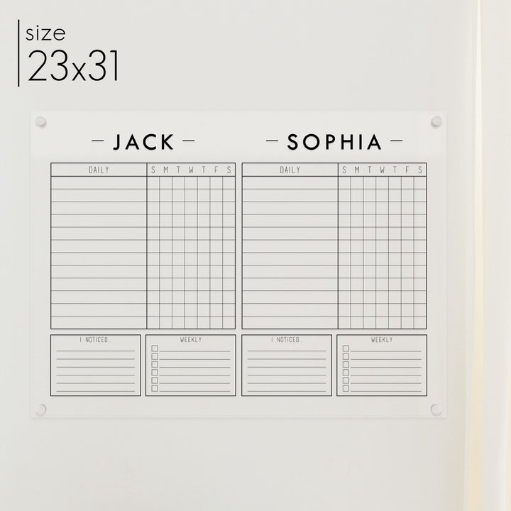 2 Person Acrylic Chore Chart | Horizontal Craig