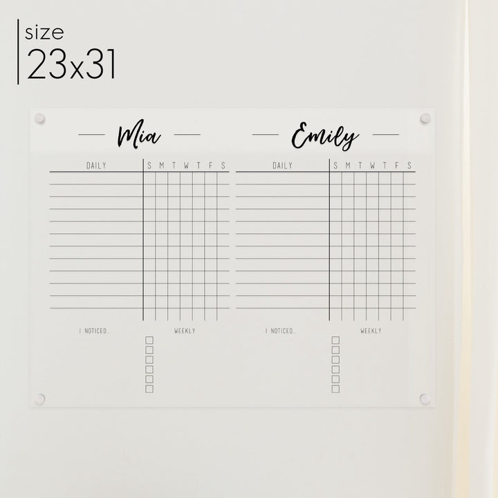 2 Person Acrylic Chore Chart | Horizontal Traeger