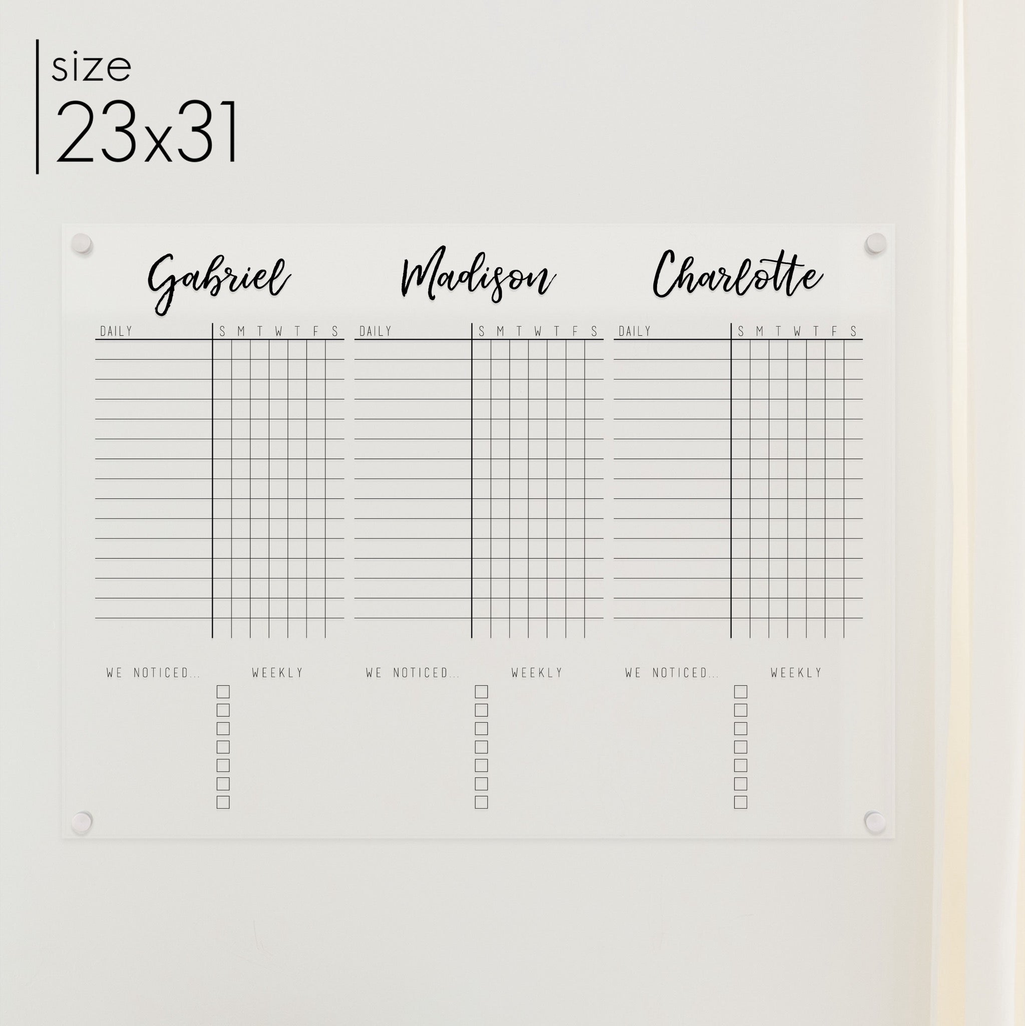 3 Person Acrylic Chore Chart | Horizontal Traeger