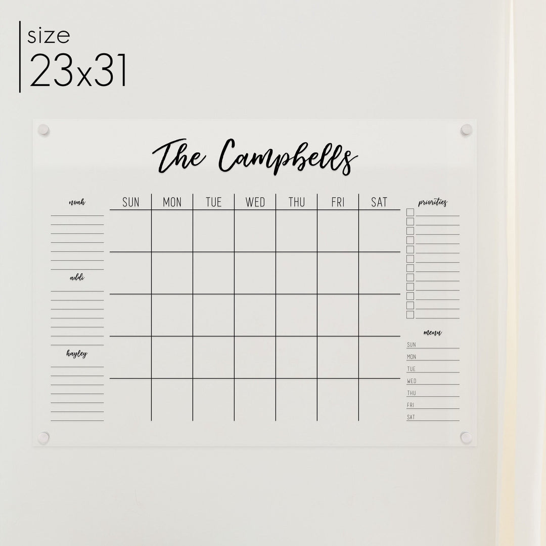 Monthly Acrylic Calendar + 5 Sections | Horizontal Traeger