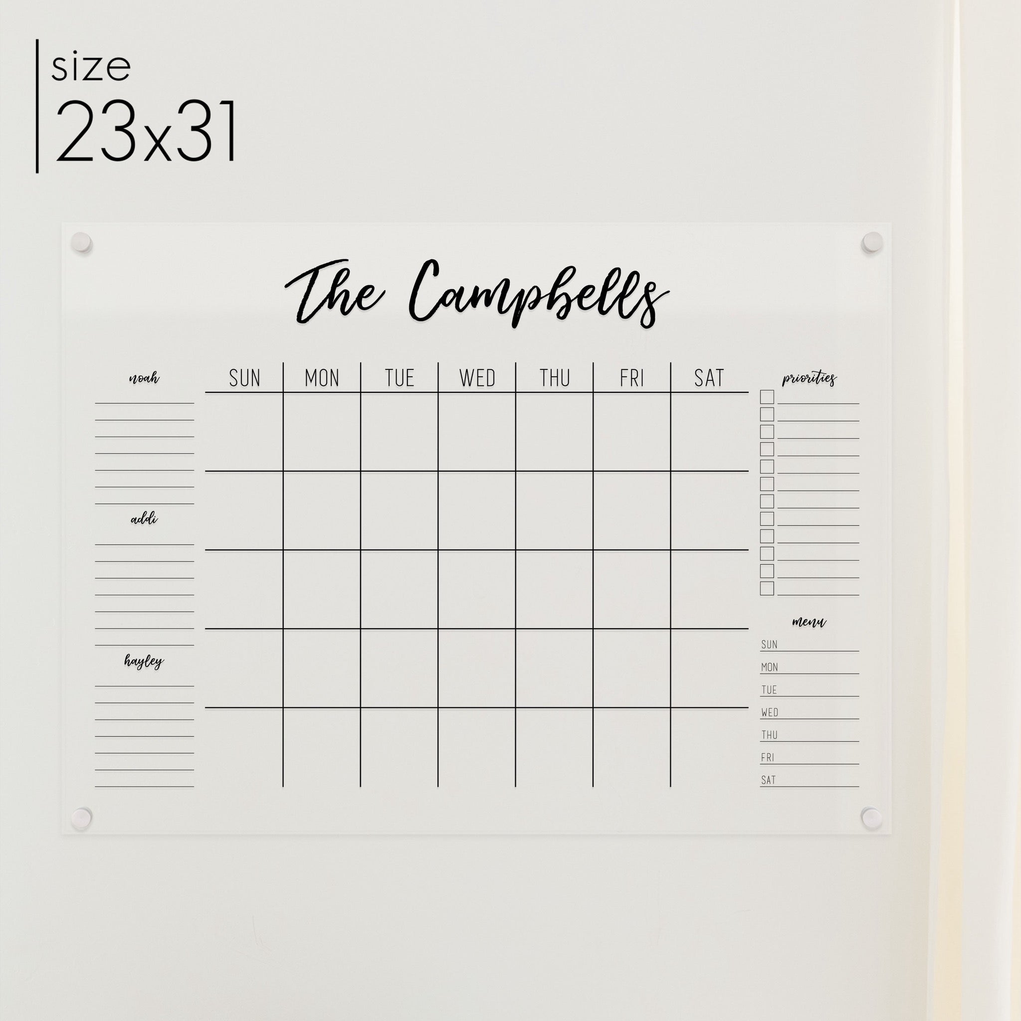 Monthly Acrylic Calendar + 5 Sections | Horizontal Traeger