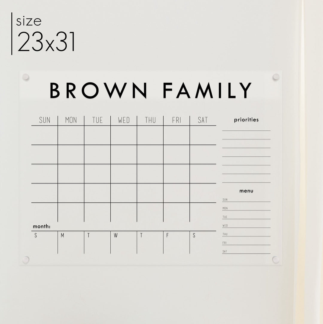Week & Month Acrylic Calendar + 2 Sections | Horizontal Madi
