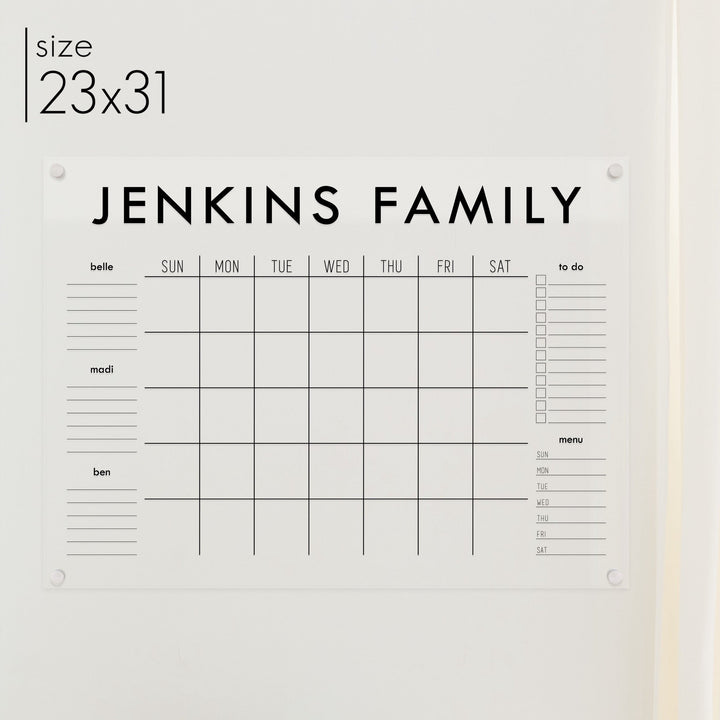 Monthly Acrylic Calendar + 5 Sections | Horizontal Madi
