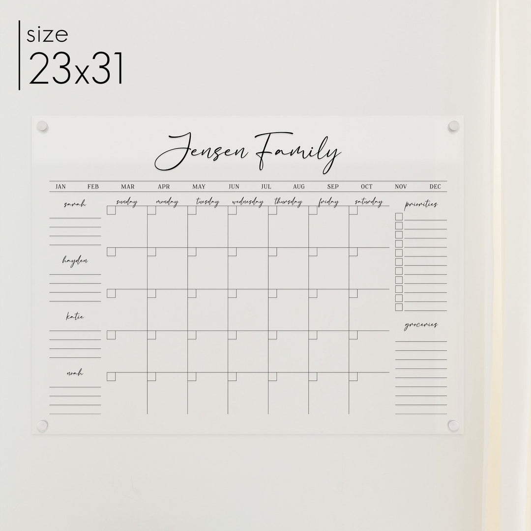 Monthly Acrylic Calendar + 6 Sections | Horizontal Pennington