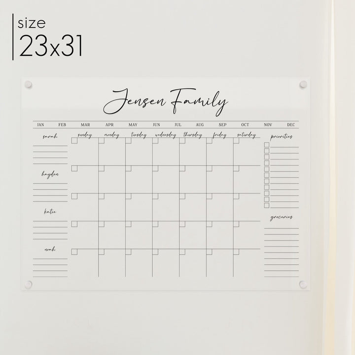 Monthly Acrylic Calendar + 6 Sections | Horizontal Pennington