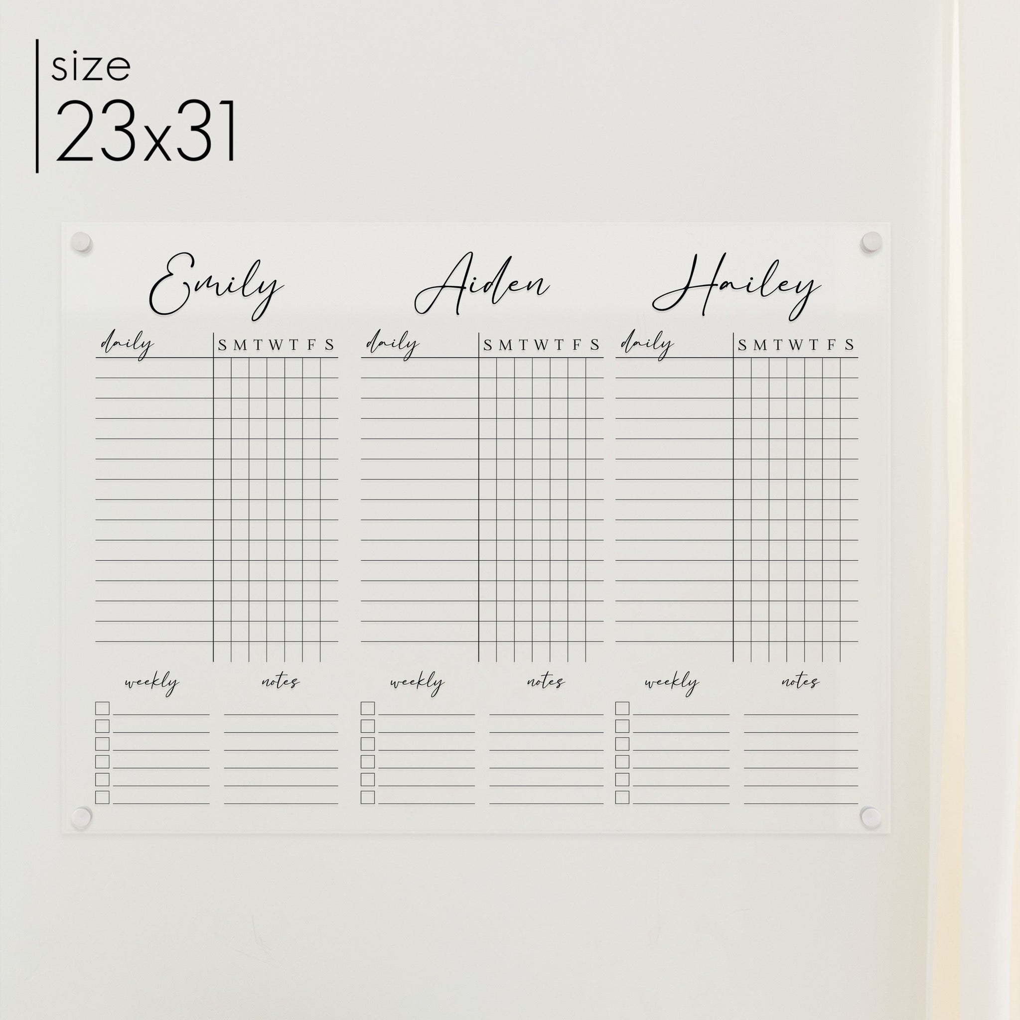 3 Person Acrylic Chore Chart | Horizontal Pennington