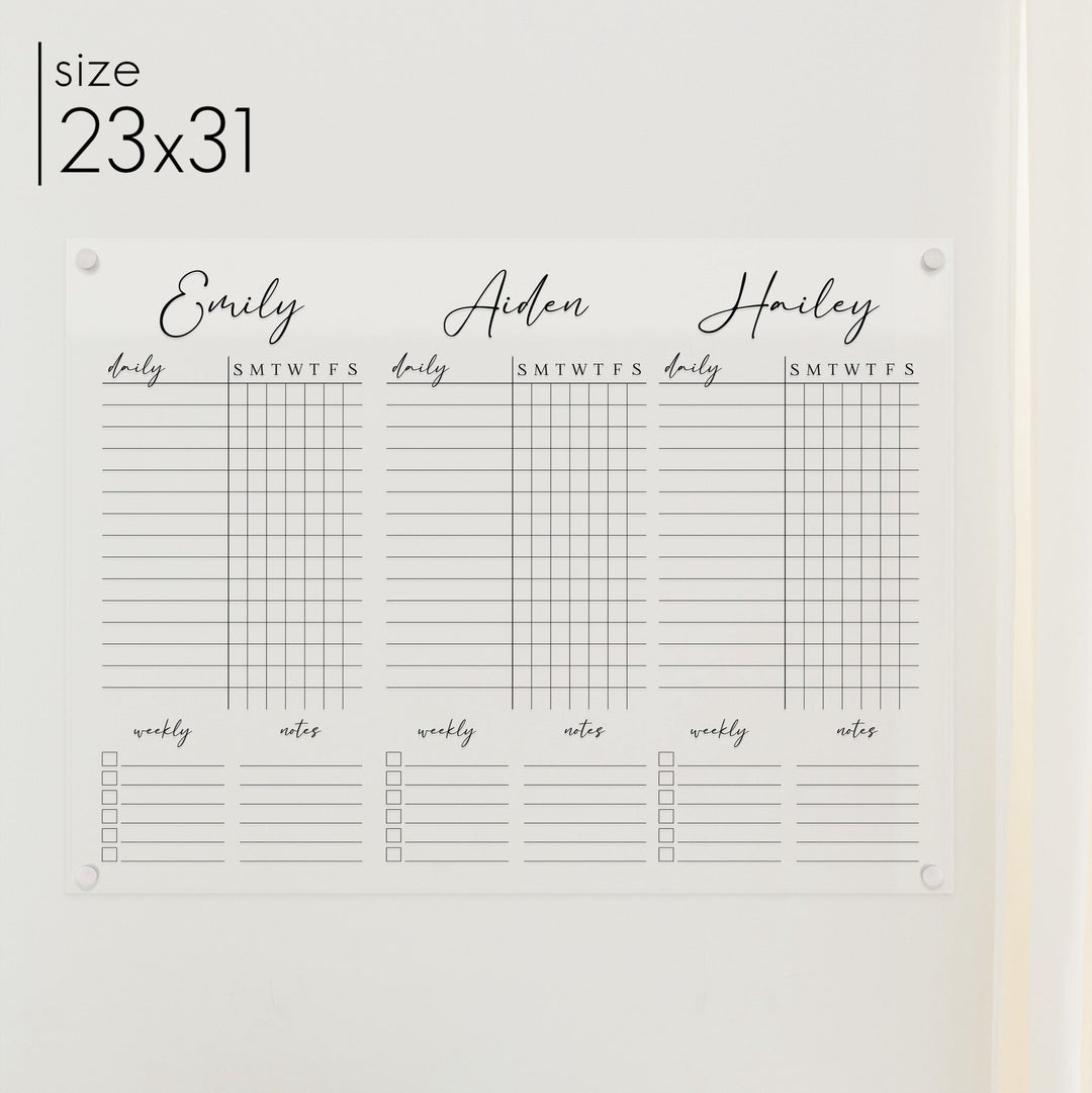 3 Person Acrylic Chore Chart | Horizontal Pennington