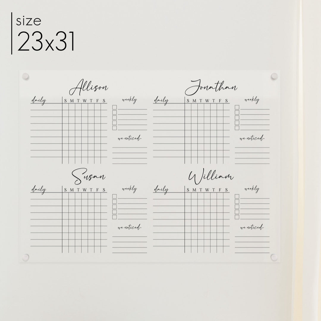 4 Person Acrylic Chore Chart | Horizontal Pennington