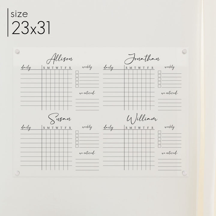 4 Person Acrylic Chore Chart | Horizontal Pennington