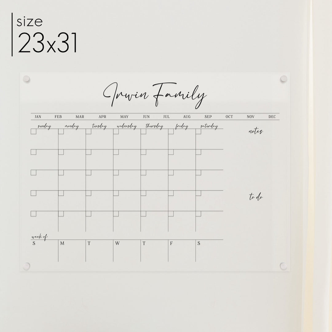Week & Month Acrylic Calendar + 2 Sections | Horizontal Pennington
