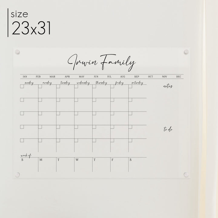 Week & Month Acrylic Calendar + 2 Sections | Horizontal Pennington