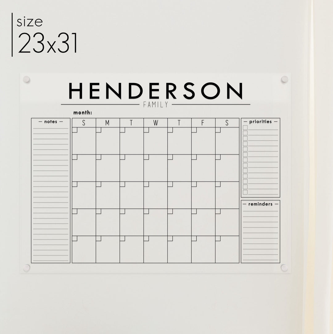 Monthly Acrylic Calendar + 3 Sections | Horizontal Craig