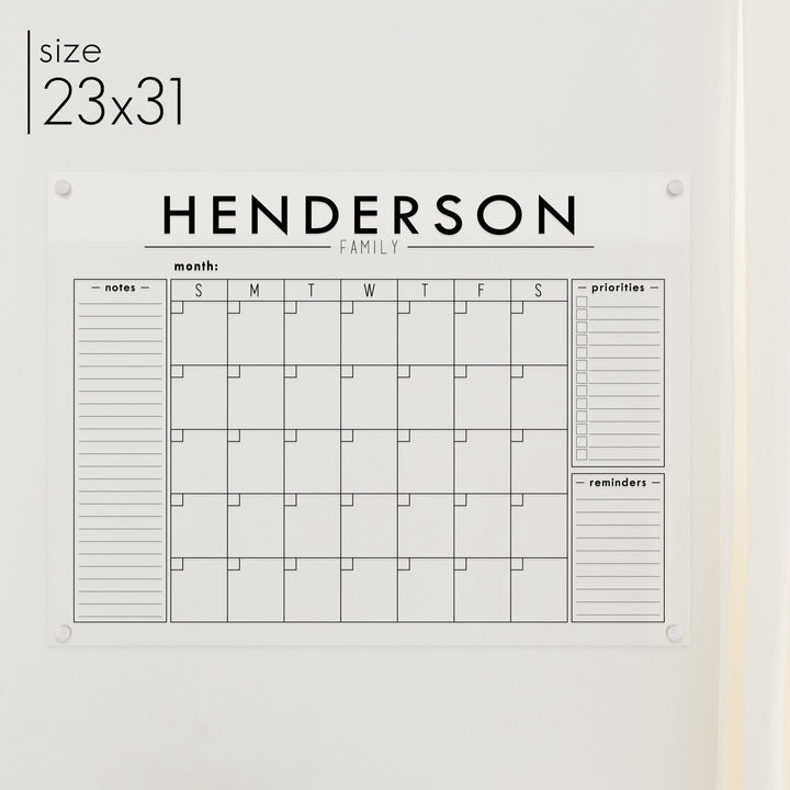 Monthly Acrylic Calendar + 3 Sections | Horizontal Craig