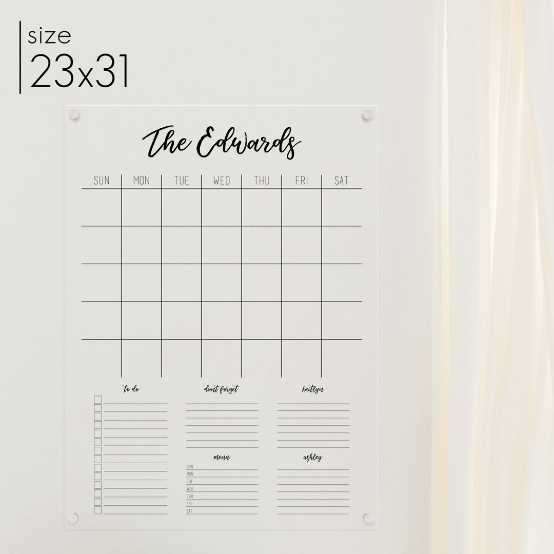 Monthly Acrylic Calendar + 5 Sections | Vertical Traeger