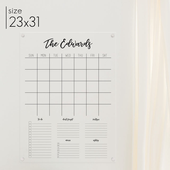 Monthly Acrylic Calendar + 5 Sections | Vertical Traeger