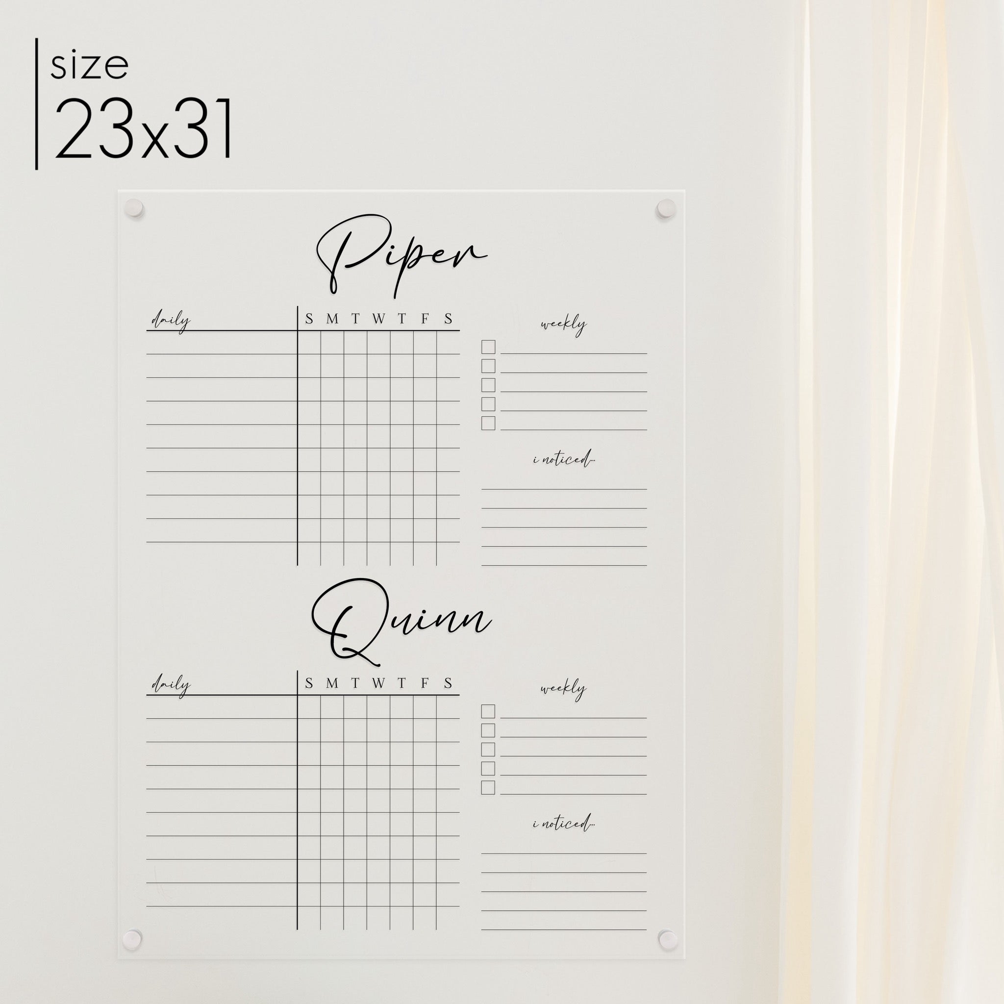2 Person Acrylic Chore Chart | Vertical Pennington