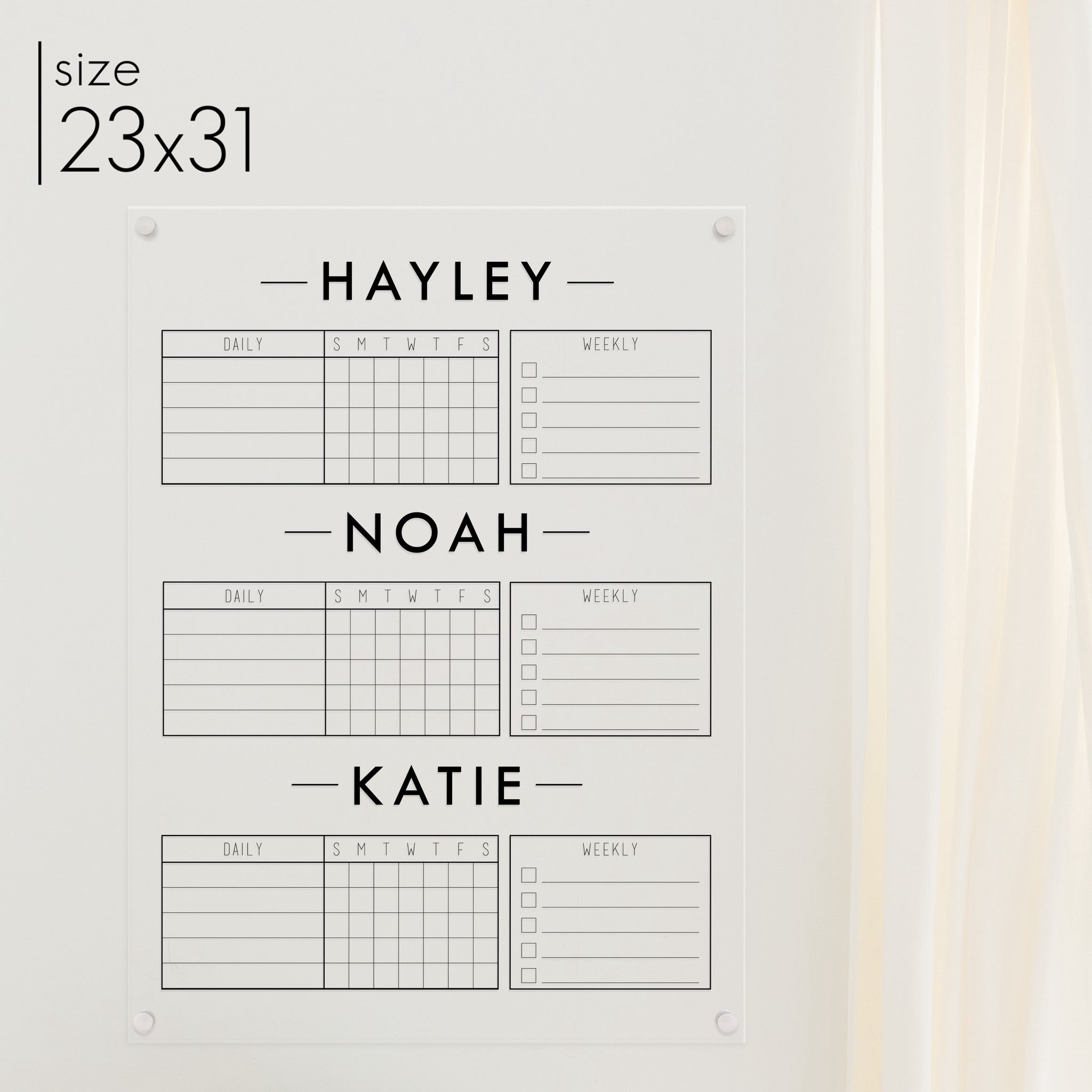 3 Person Acrylic Chore Chart | Vertical Craig