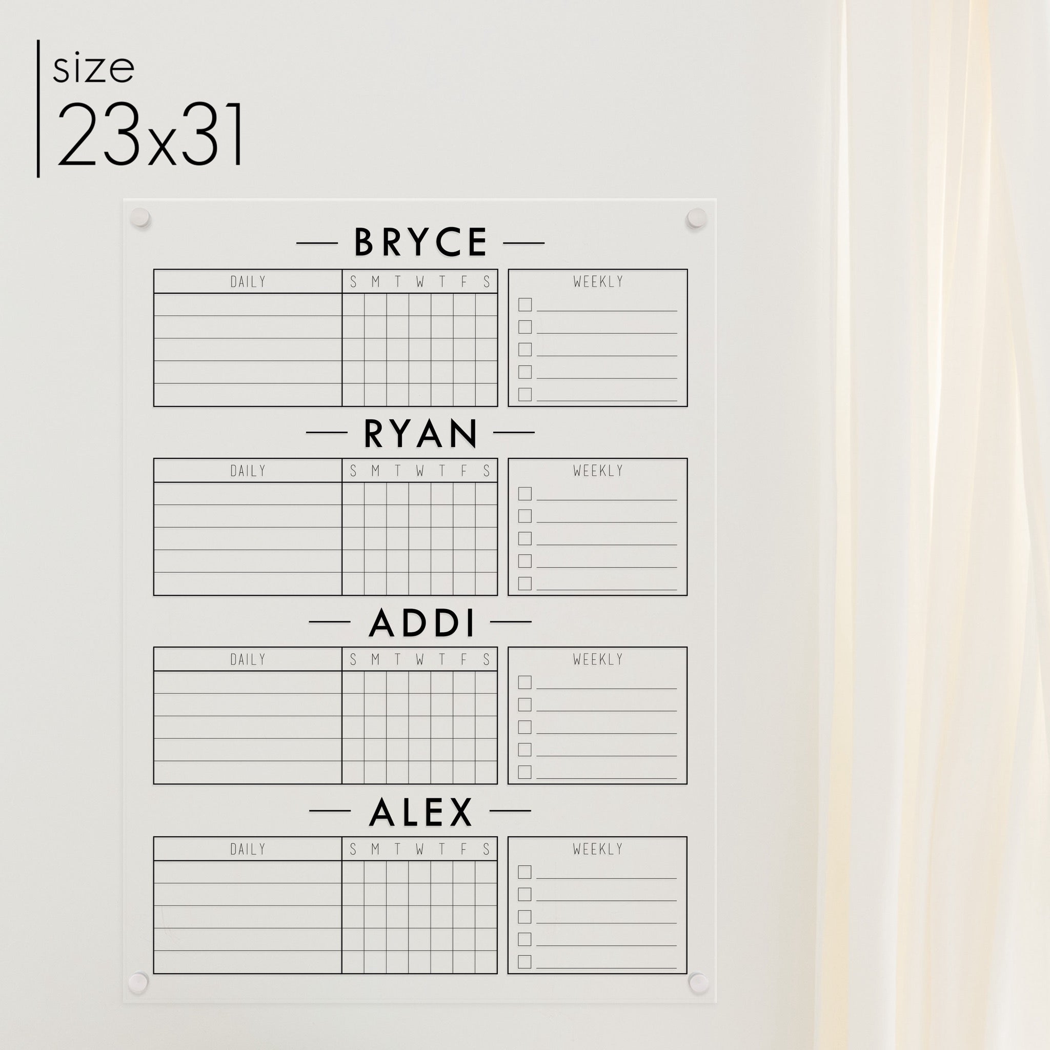 4 Person Acrylic Chore Chart | Vertical Craig