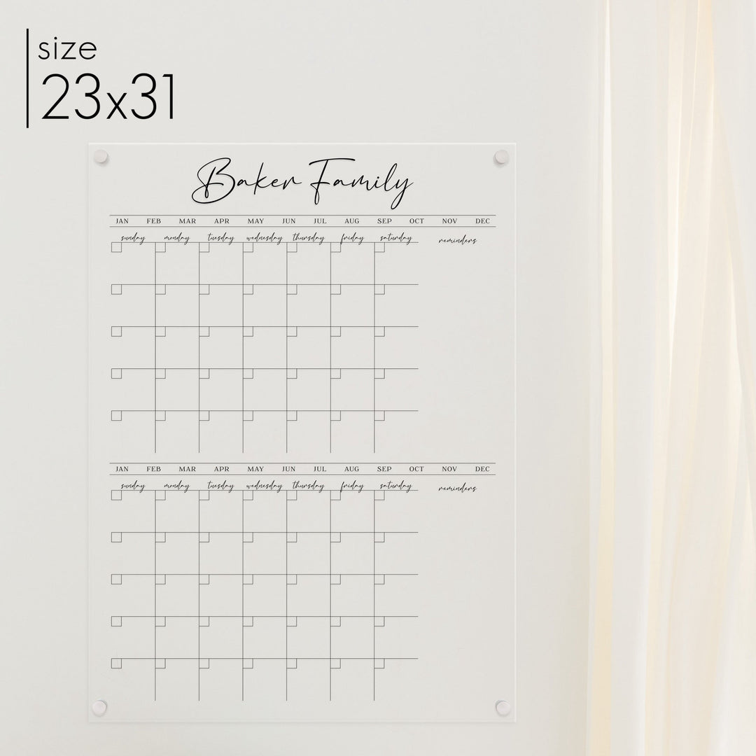2 Month Acrylic Calendar + 2 Sections | Vertical Pennington