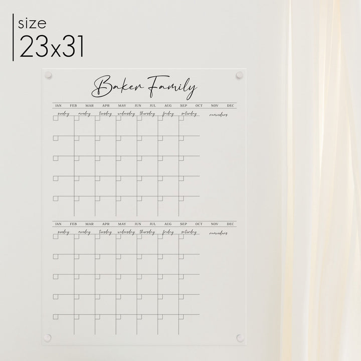 2 Month Acrylic Calendar + 2 Sections | Vertical Pennington