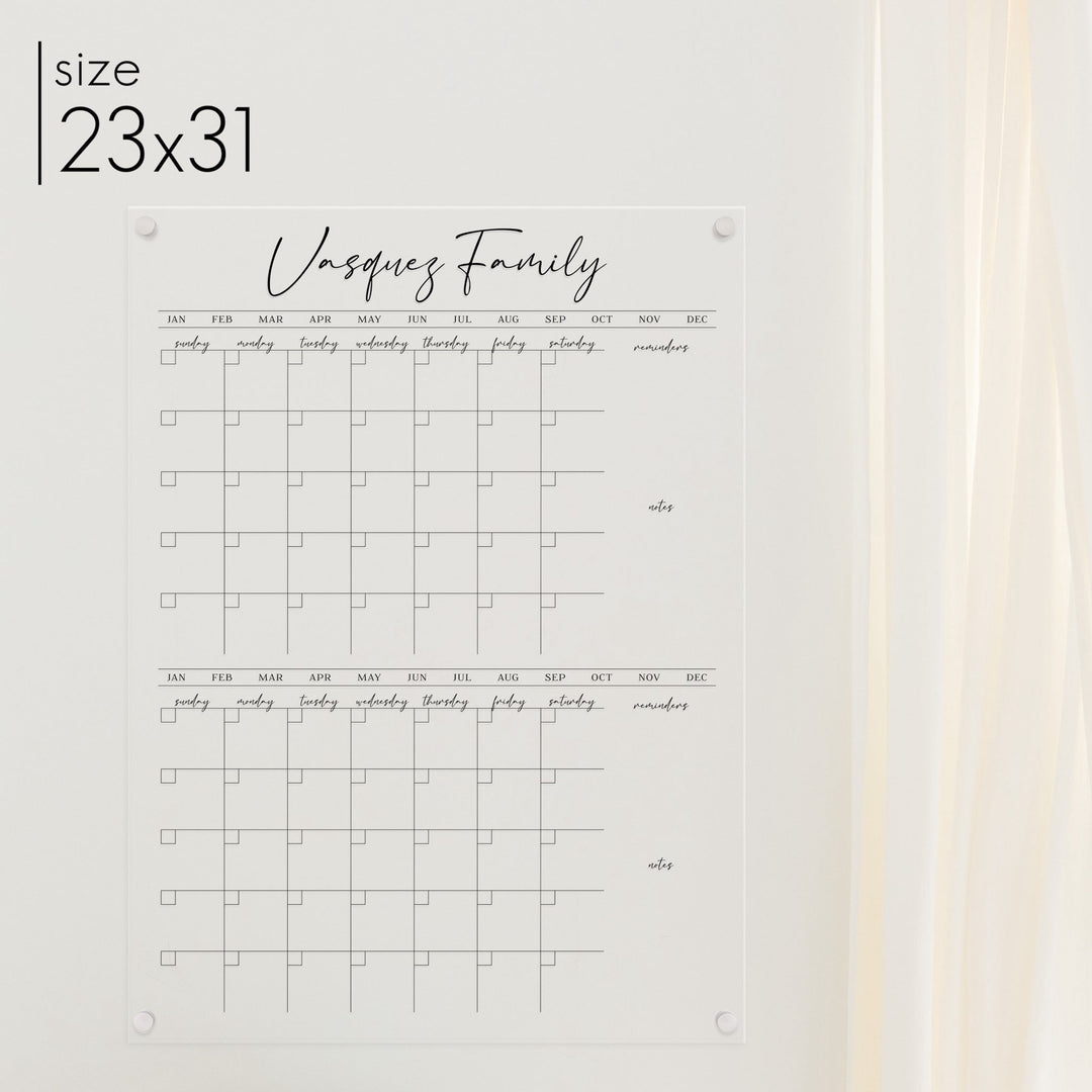 2 Month Acrylic Calendar + 4 Sections | Vertical Pennington