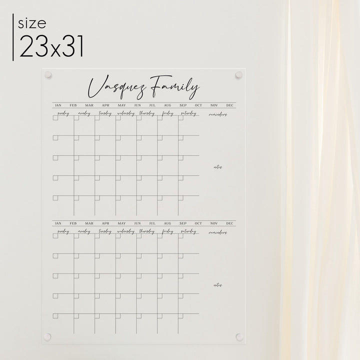 2 Month Acrylic Calendar + 4 Sections | Vertical Pennington