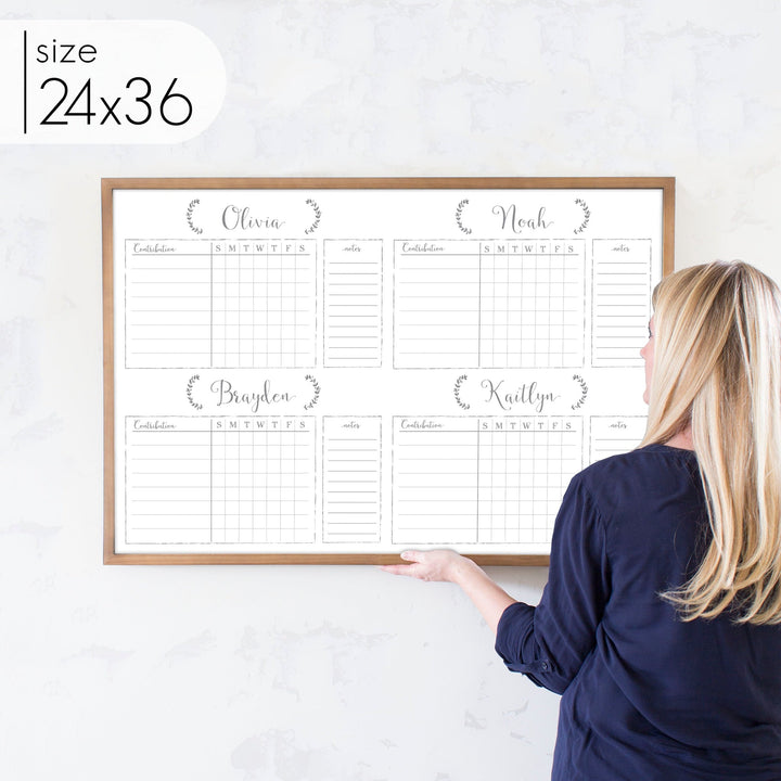 4 Person Framed Chore Chart Whiteboard | Horizontal Eagleton