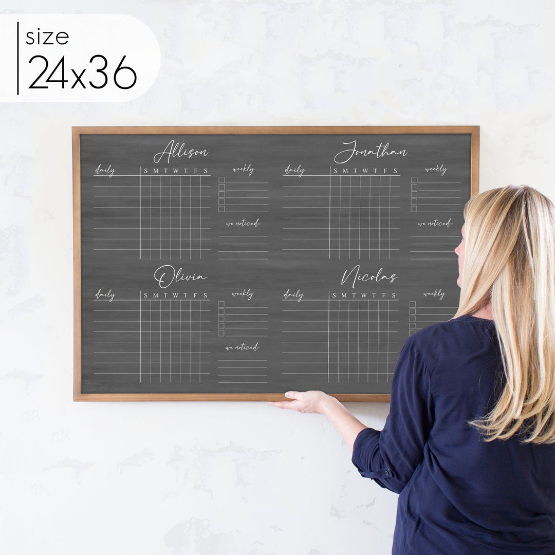 4 Person Framed Chore Chart Chalkboard | Horizontal Pennington