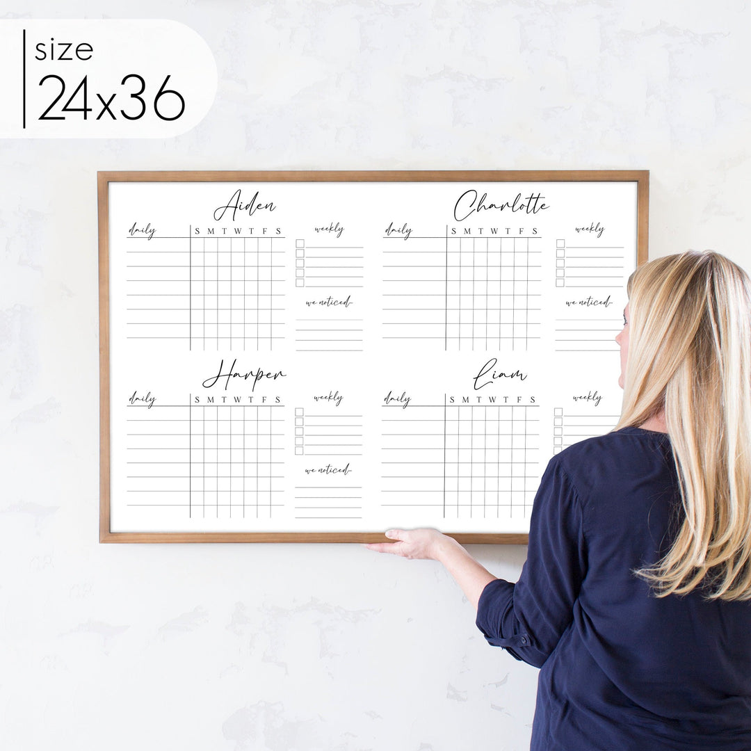 4 Person Framed Chore Chart Whiteboard | Horizontal Pennington