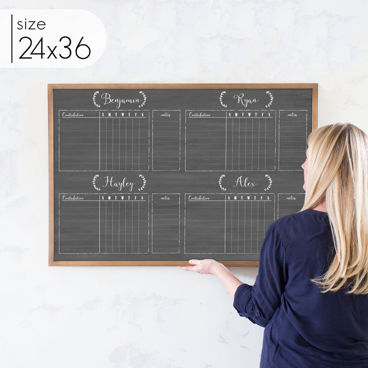 4 Person Framed Chore Chart Chalkboard | Horizontal Eagleton