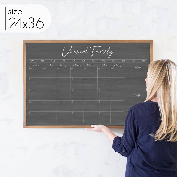 Monthly Framed Chalkboard Calendar + 2 sections | Horizontal Pennington