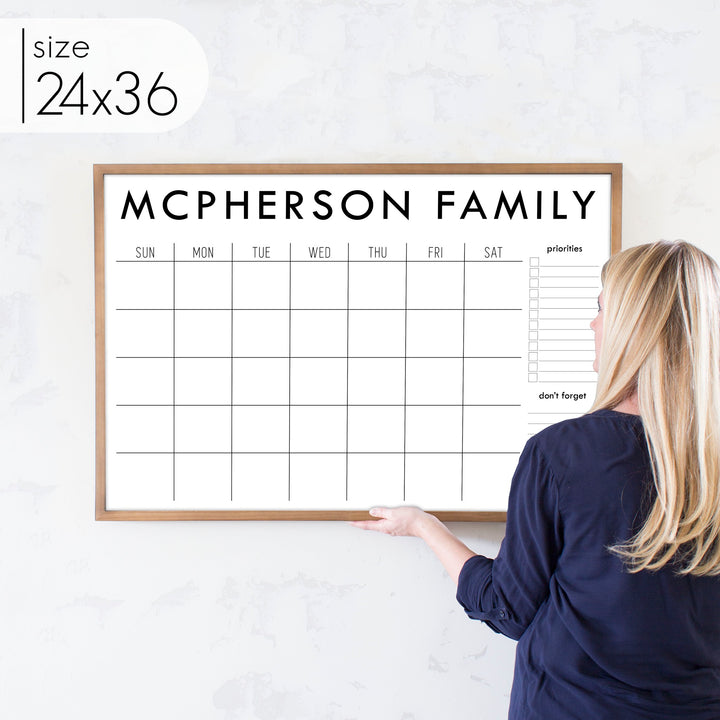 Monthly Framed Whiteboard Calendar + 2 sections | Horizontal Madi