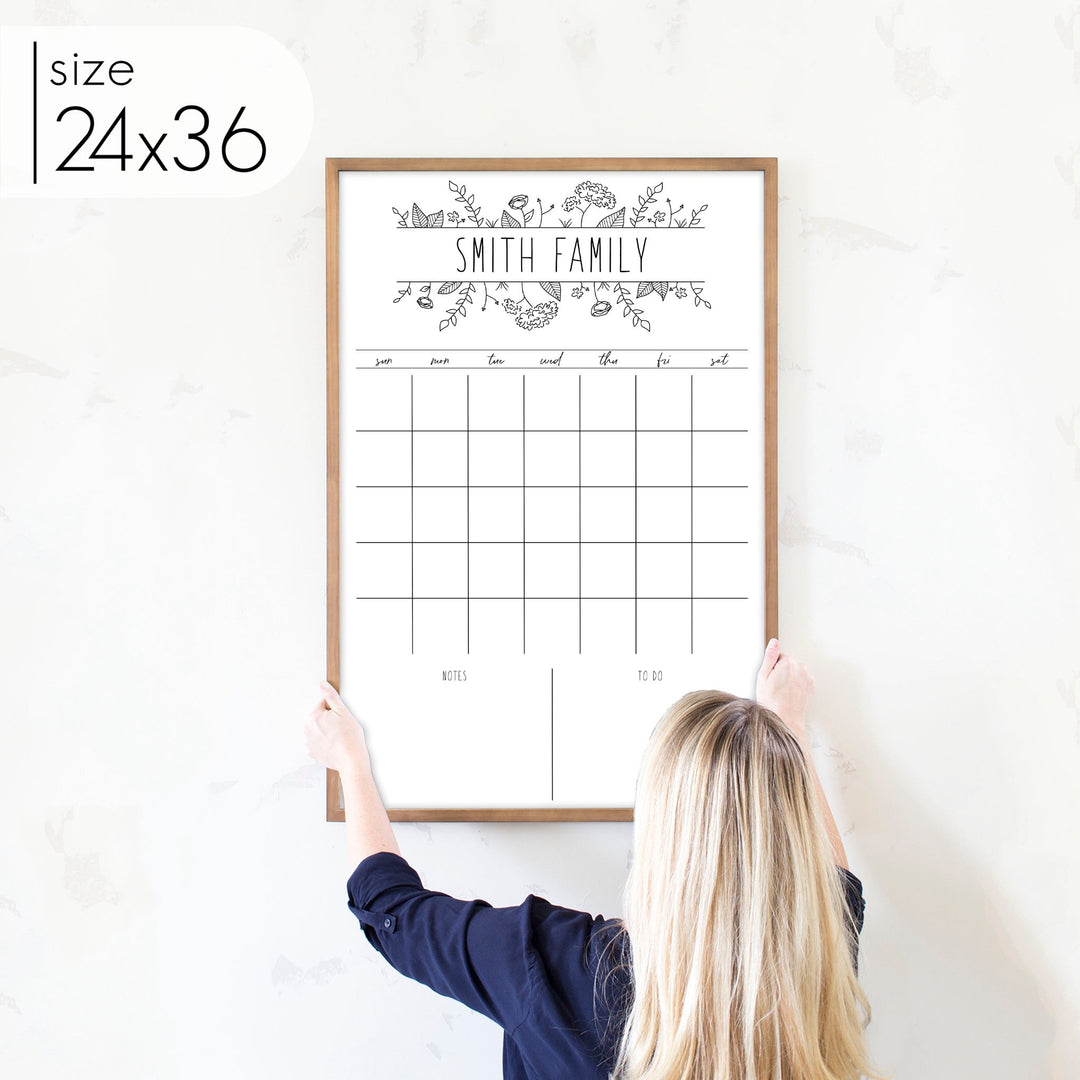 Monthly Framed Whiteboard Calendar + 2 sections | Vertical Lucy
