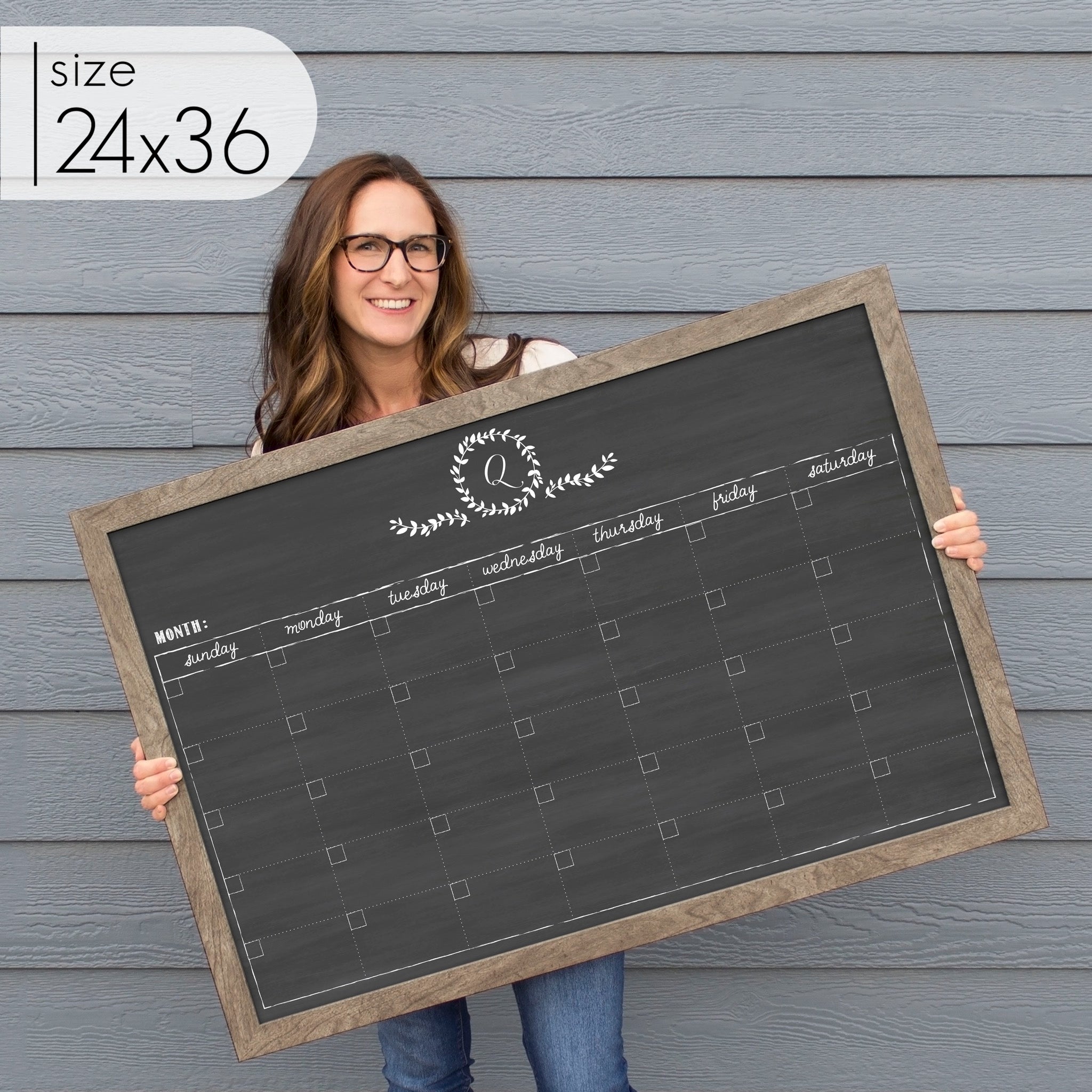 Monthly Framed Chalkboard Calendar | Horizontal Donna