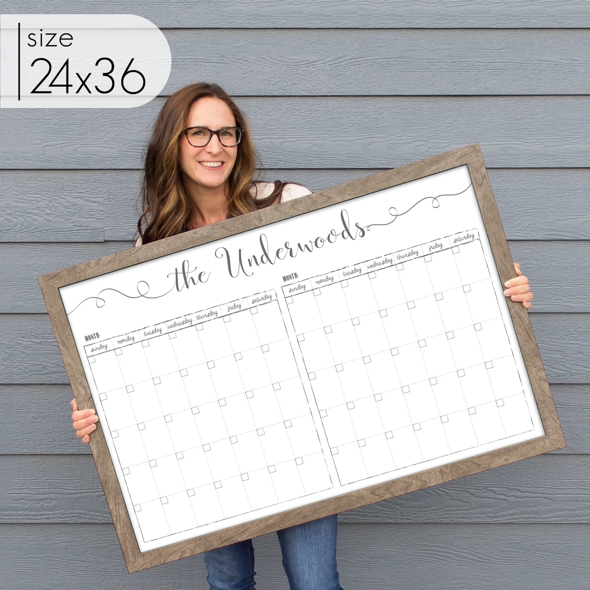 2 Month Framed Whiteboard Calendar | Horizontal Knope
