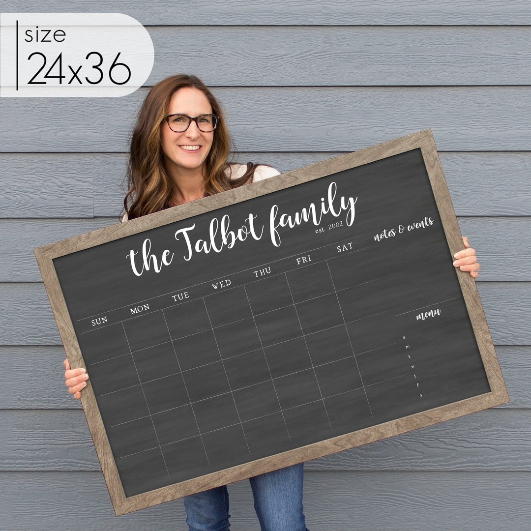 Monthly Framed Chalkboard Calendar + 2 sections | Horizontal Perkins