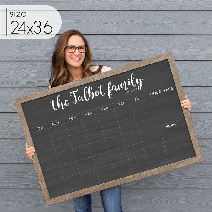 Monthly Framed Chalkboard Calendar + 2 sections | Horizontal Perkins