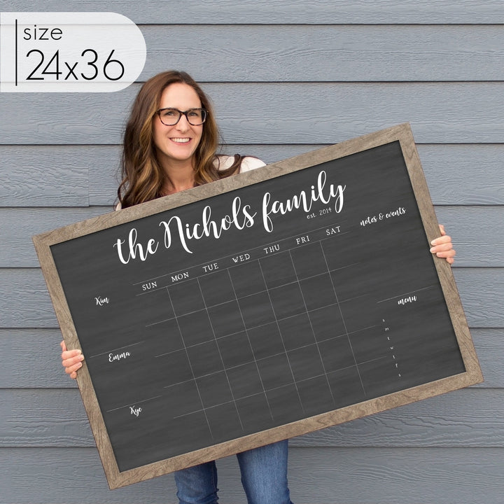 Monthly Framed Chalkboard Calendar + 5 sections | Horizontal Perkins