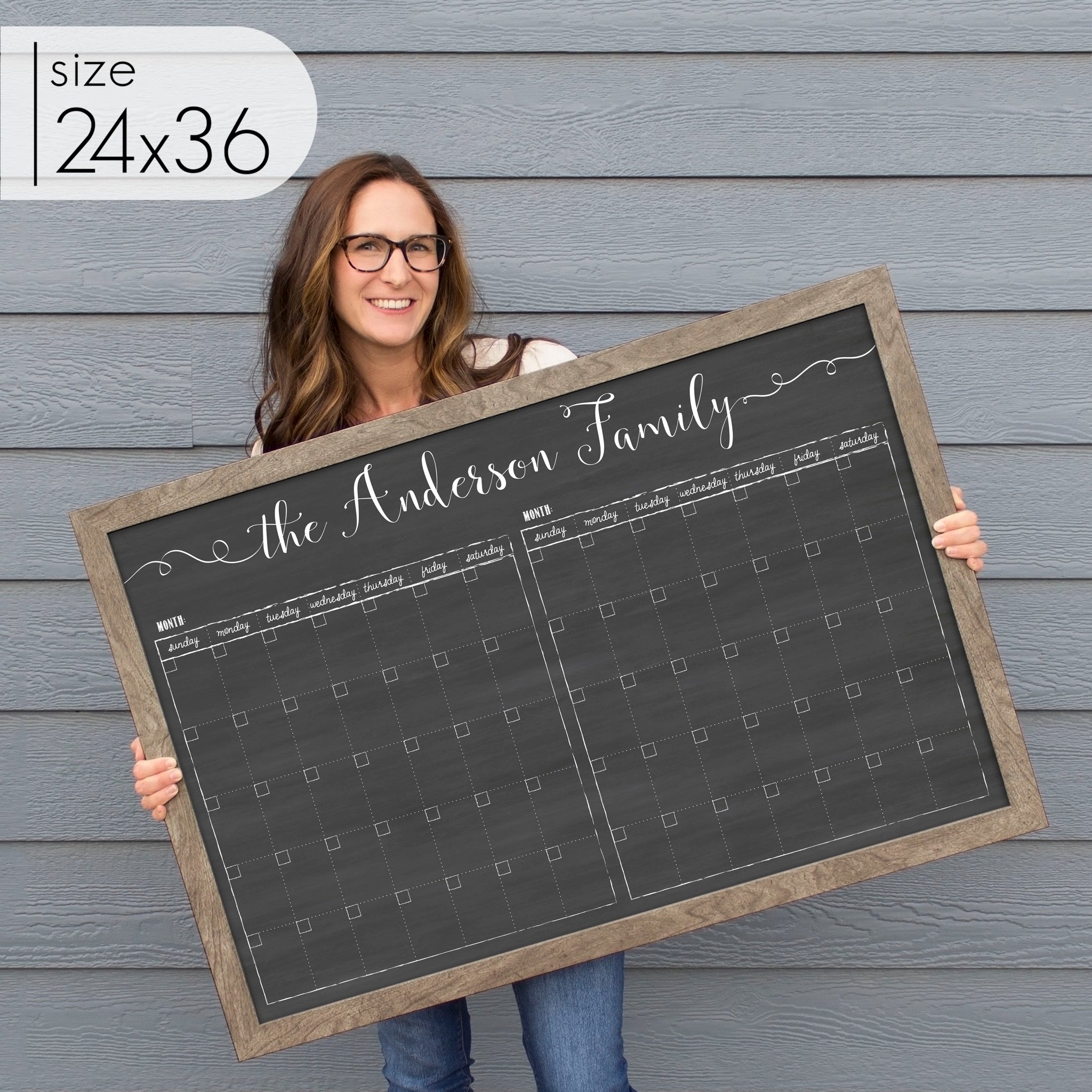 2 Month Framed Chalkboard Calendar | Horizontal Knope