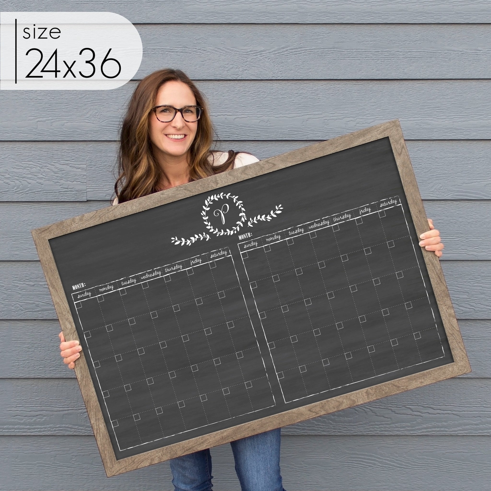 2 Month Framed Chalkboard Calendar | Horizontal Donna