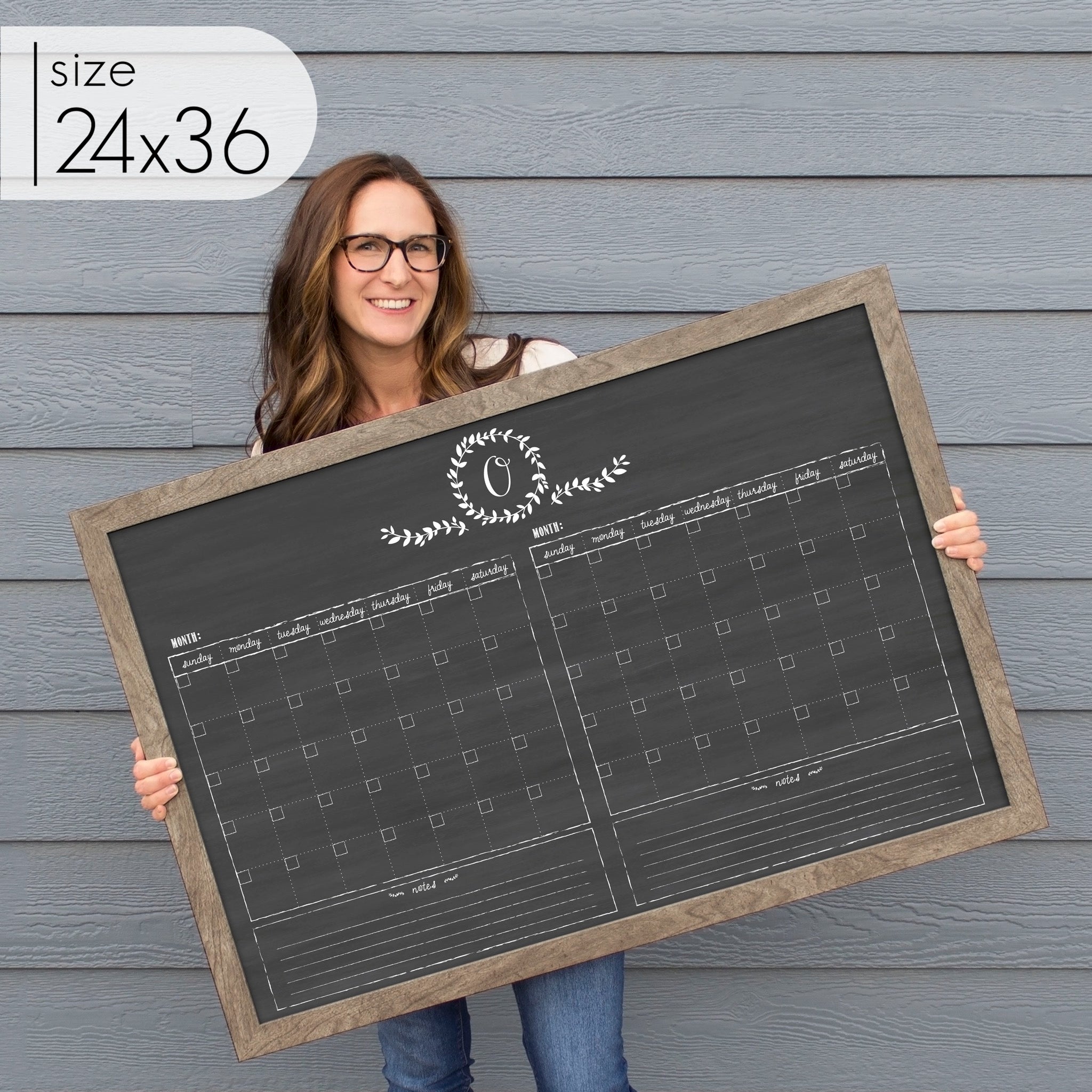 2 Month Framed Chalkboard Calendar + 2 sections | Horizontal Donna