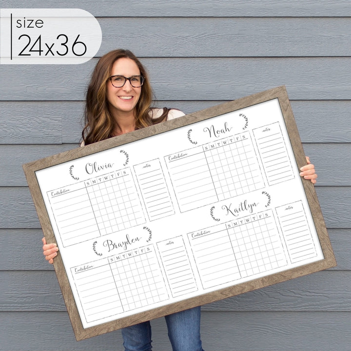 4 Person Framed Chore Chart Whiteboard | Horizontal Eagleton