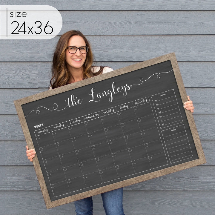 Monthly Framed Chalkboard Calendar + 2 sections | Horizontal Knope