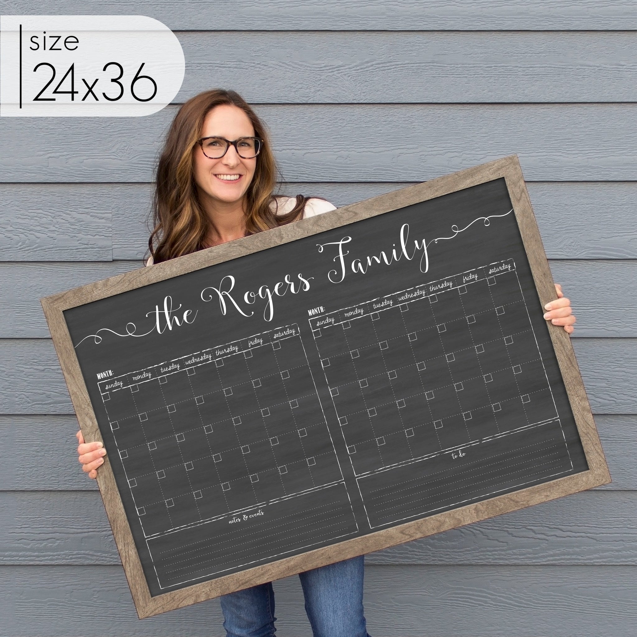 2 Month Framed Chalkboard Calendar + 2 sections | Horizontal Knope