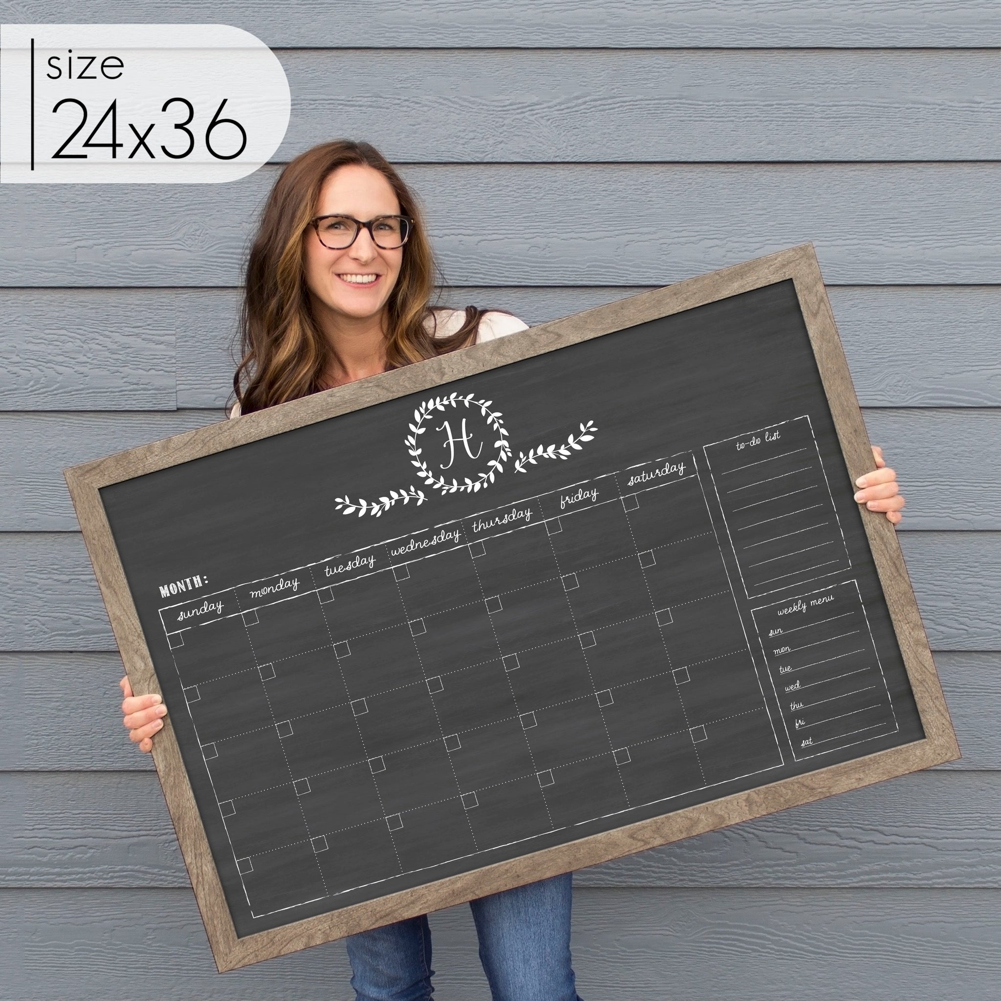Monthly Framed Chalkboard Calendar + 2 sections | Horizontal Donna