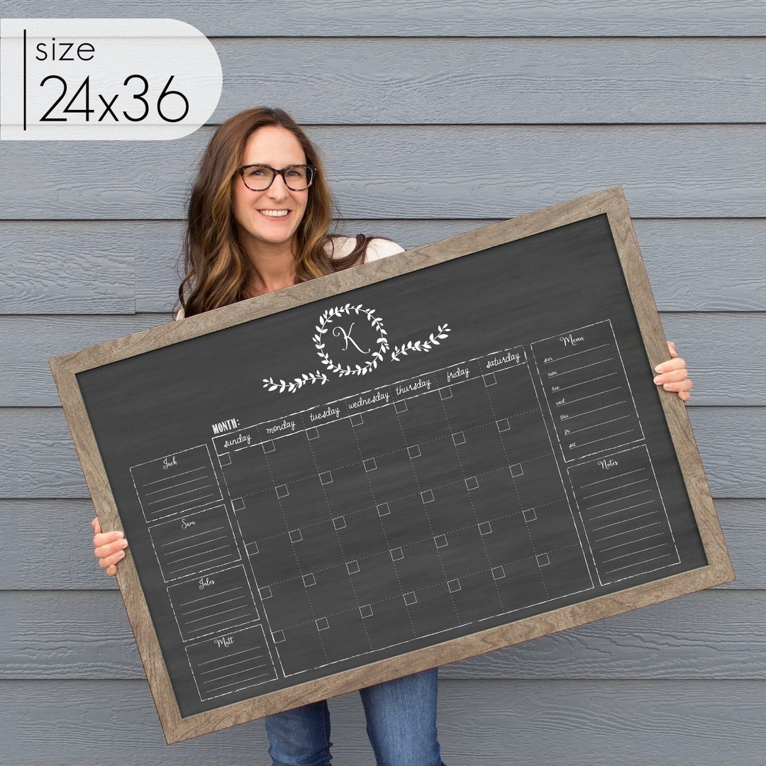 Monthly Framed Chalkboard Calendar + 6 sections | Horizontal Donna