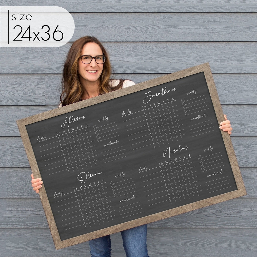 4 Person Framed Chore Chart Chalkboard | Horizontal Pennington