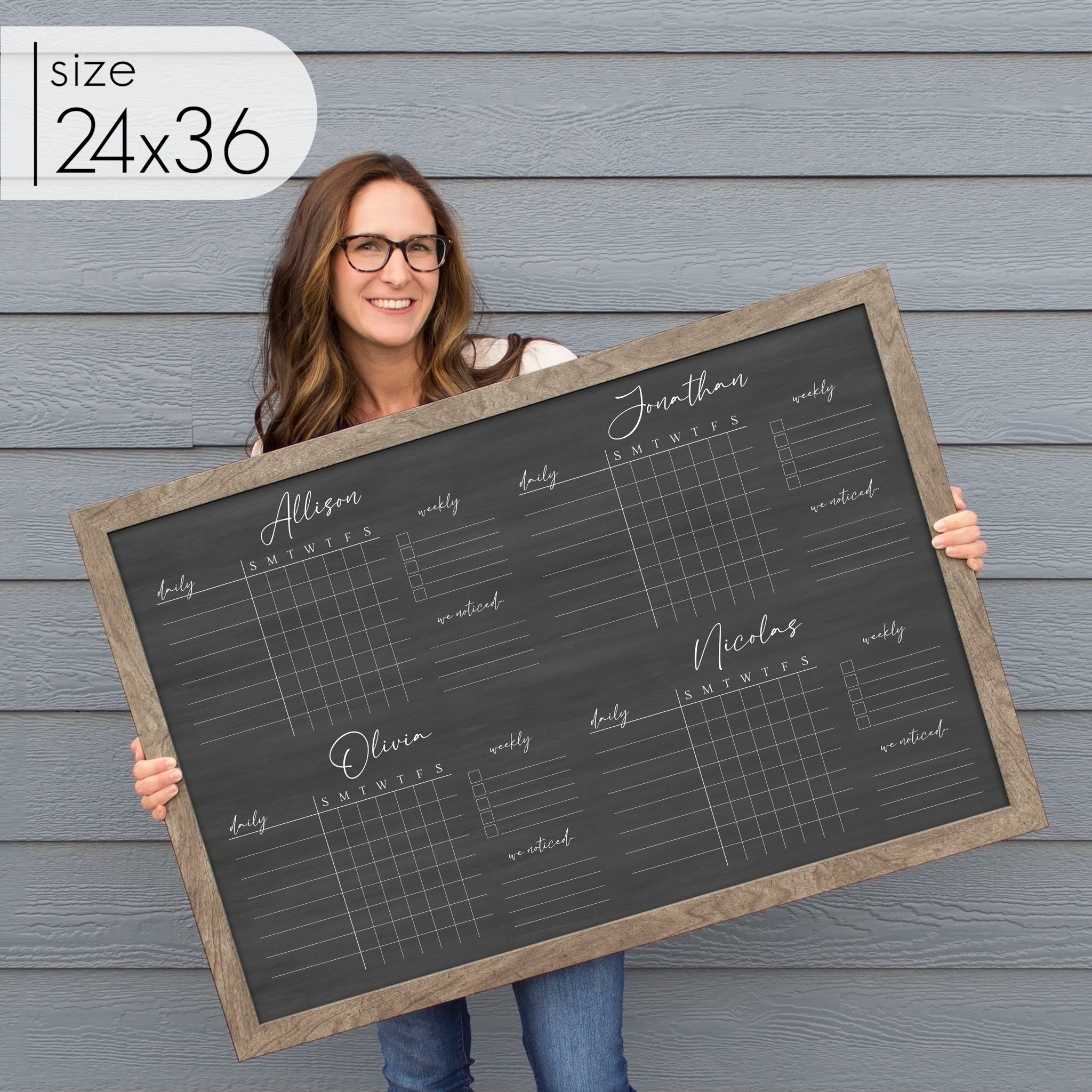 4 Person Framed Chore Chart Chalkboard | Horizontal Pennington